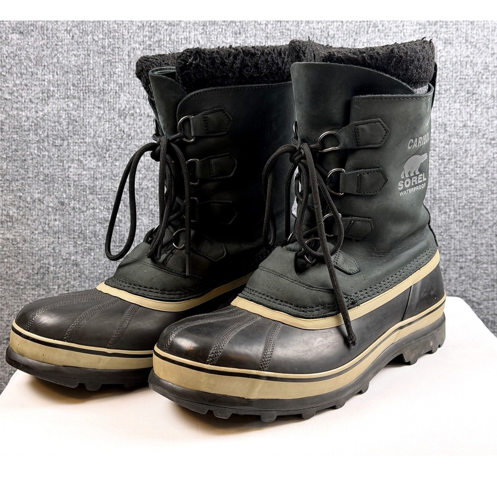 Sorel Caribou Waterproof Winter Snow Boots Mens 11.5 Black Rubber NM1000-014 EUC